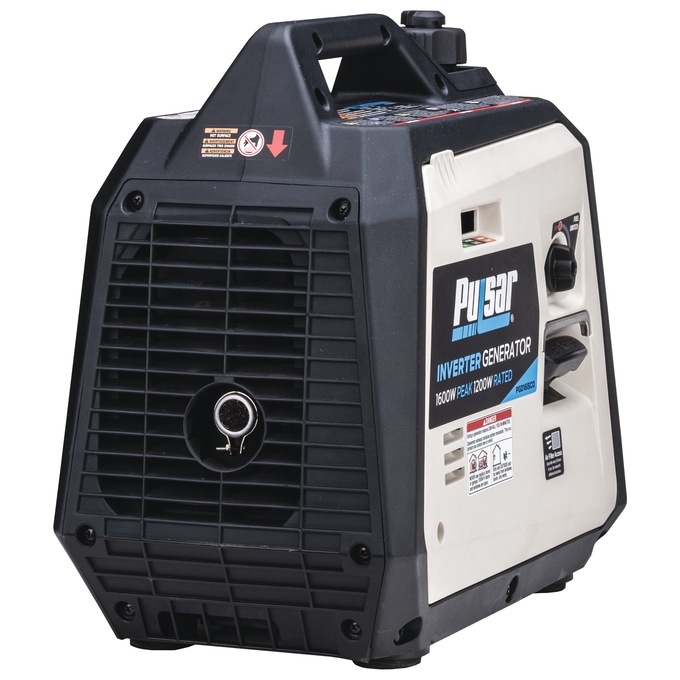 Pulsar 1600W/1200W Portable Gas Inverter Generator, Recoil Start with CO Alert, Black, large