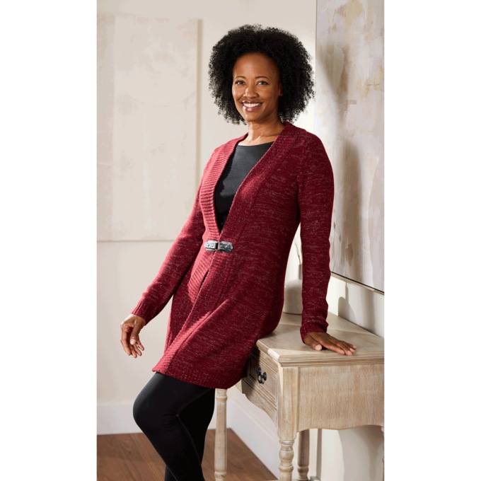 Marissa Buckle Cardigan, Burgundy, large