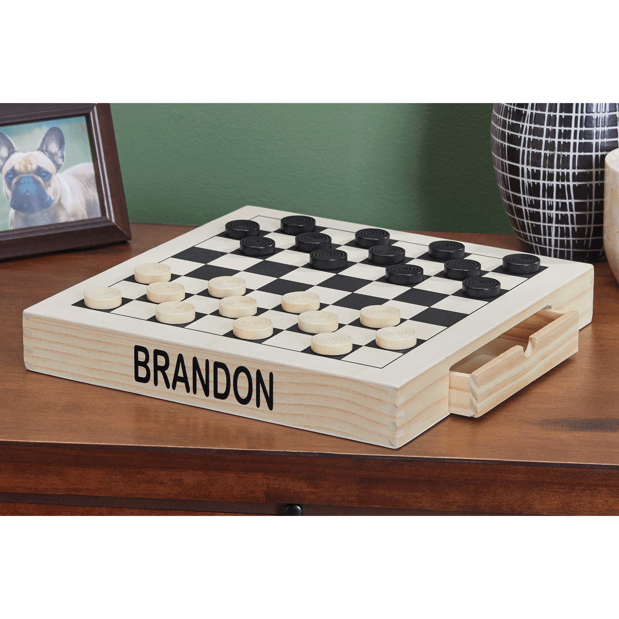 Personalized Wooden Checkers/Chess Board Set, , large