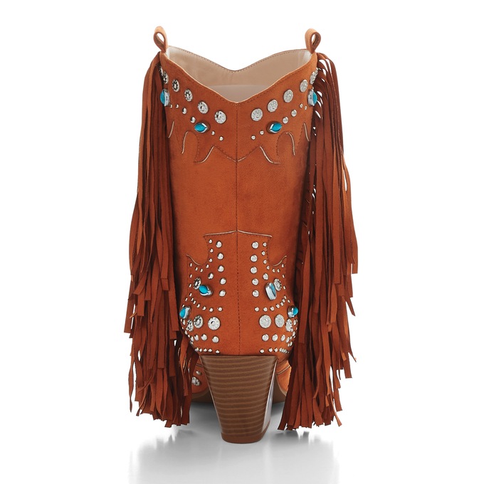 Azalea Wang Anorak Fringe & Stud Faux-Suede Bootie with 3" Heel for Women, , large