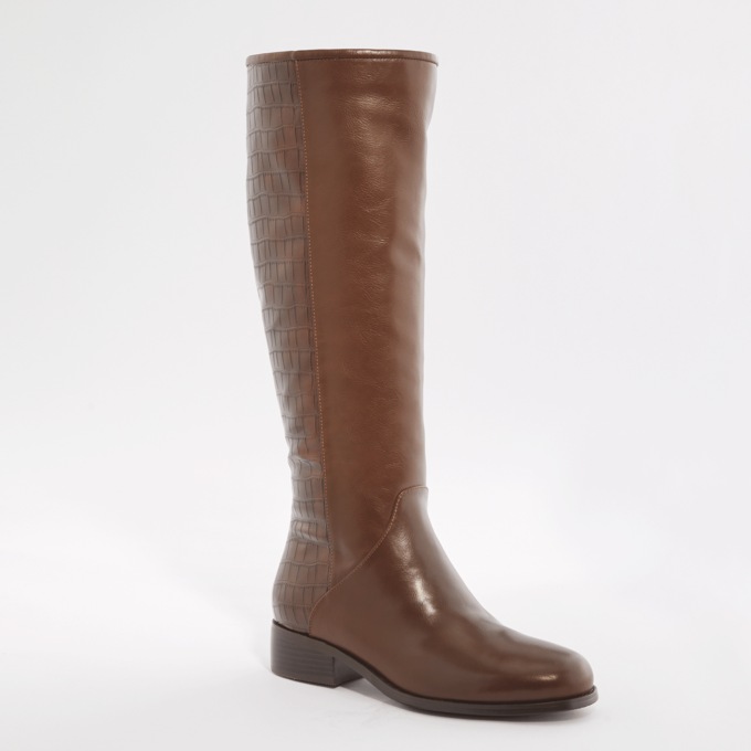 Croco-Print Embossed Faux-Leather Boot for Women with 1.5" Heel, , large