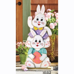 Chunky Wood Bunny Stack, , large