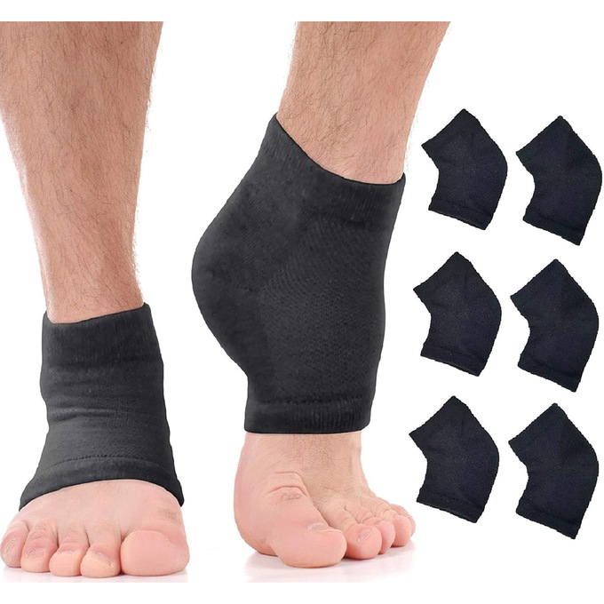 Gel Heel Sock & Glove Set, Black, large