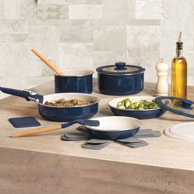Gotham Steel 18-Piece Detachable Handle Cookware Set, Navy, large