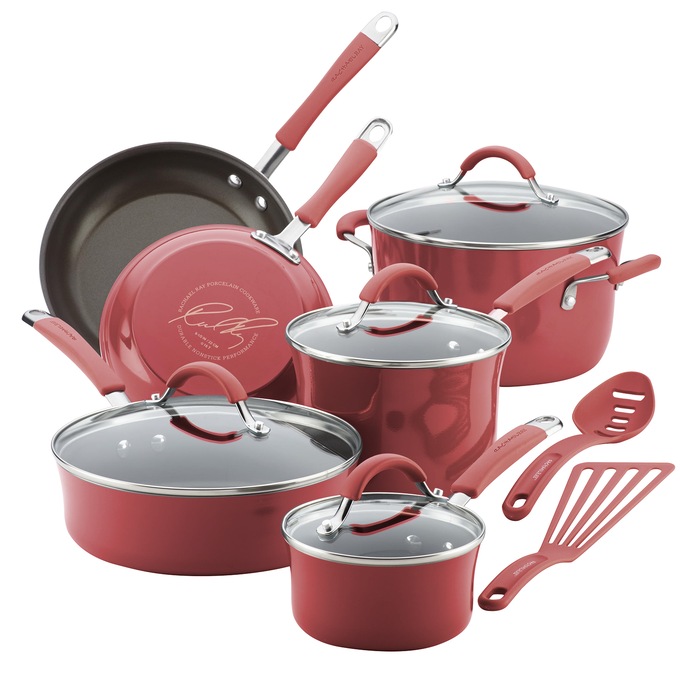 Rachael Ray 12-Piece Cucina Porcelain Aluminum Cookware, , large
