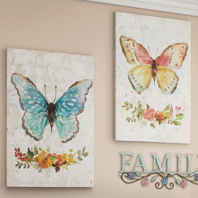 Set of 2 Vintage Butterflies Wall Art, , large
