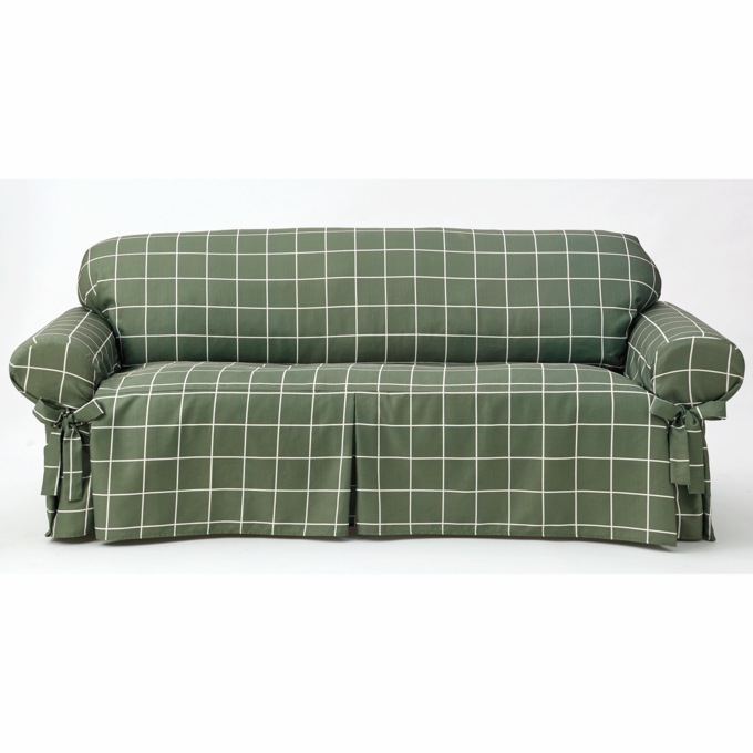 Evangeline Slipcover, Sage Green Windowpane, large