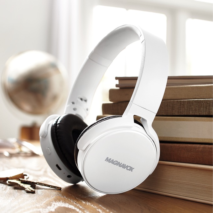 Magnavox Foldable Wireless Bluetooth Headphones, White, large