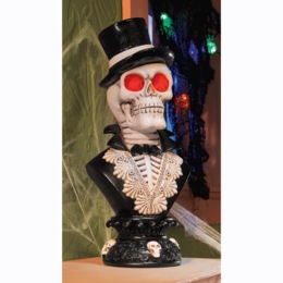 Lit Halloween Skeleton Bust, , large
