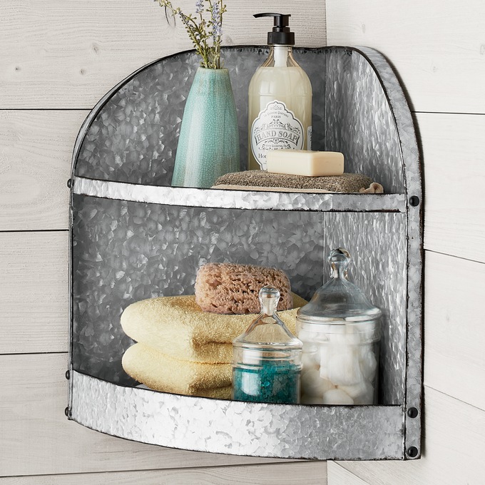 Galvanized Metal Corner Wall Shelf, , large
