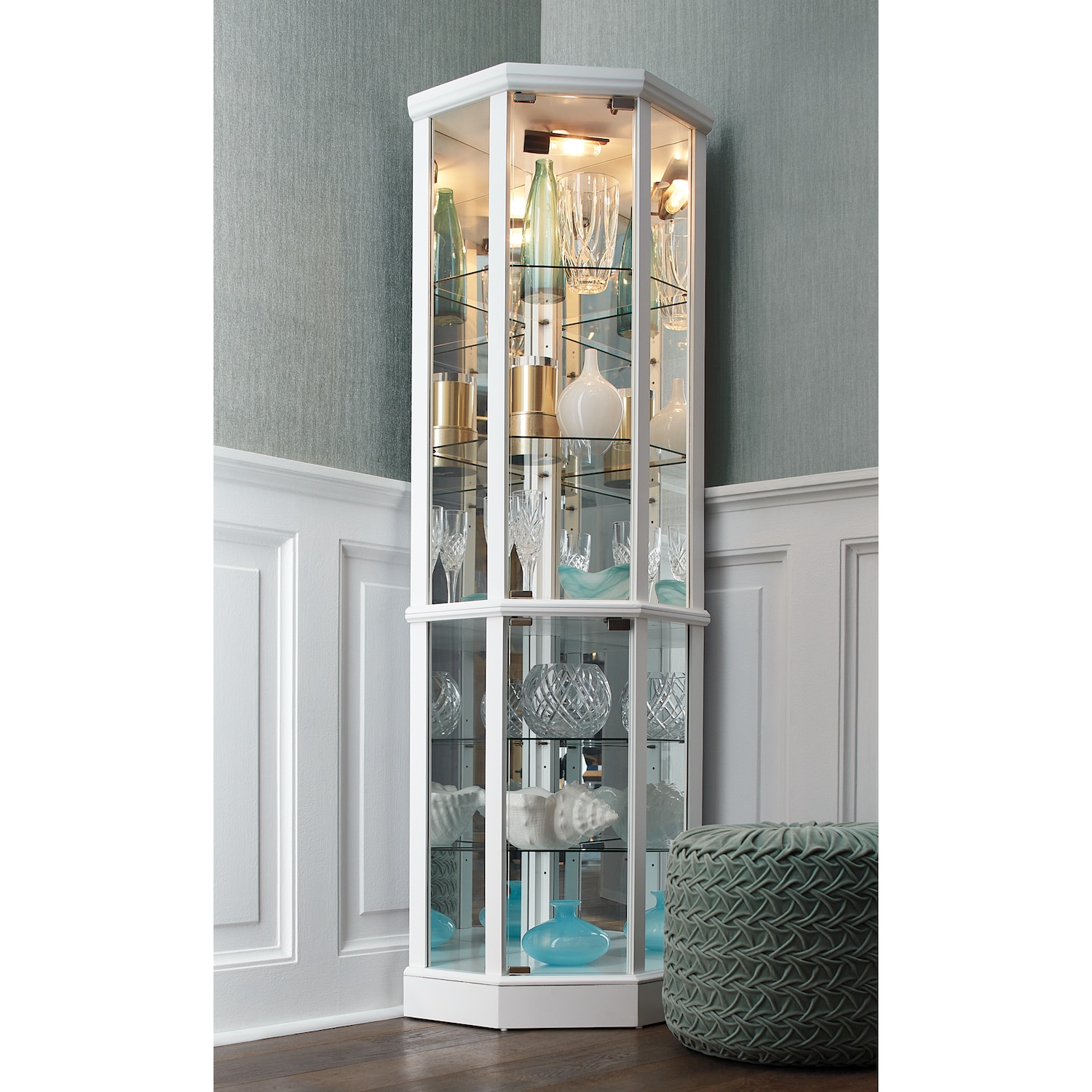 Gray corner curio cabinet deals