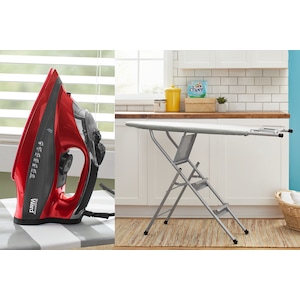 Montgomery Ward Steam Iron and Ironing Board and Ladder with Iron Rest - Buy Both and Save, Red, large