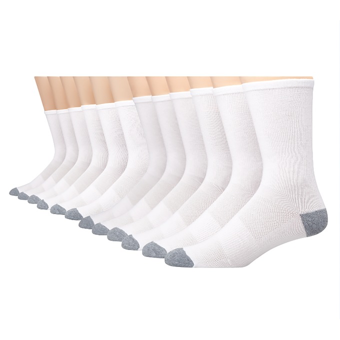 Hanes 12-Pack X-Temp Men's Crew Sock with Arch Support, White, large