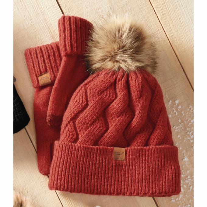 Britt's Knits Mainstay Hat and Tech Glove Set, Salsa, large