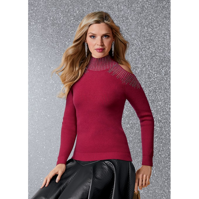 Sofia Embellished Cold-Shoulder Sweater, , large