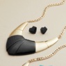 V-Shaped Bib Necklace & Earring Set, Black, large
