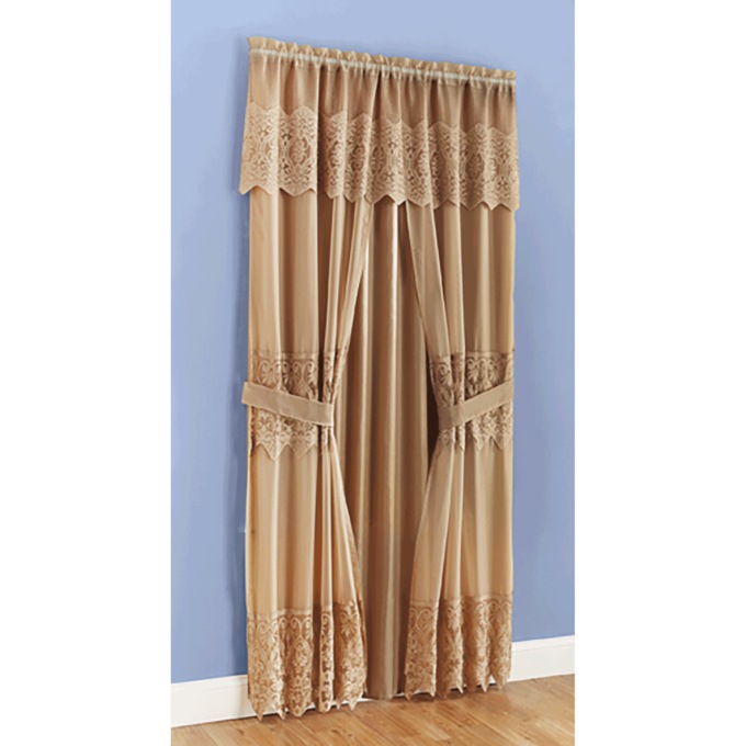 6-Piece Joelle Lace Curtain Set, Gold, large