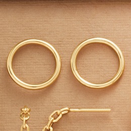 10K Gold Circle Post Earrings, , large