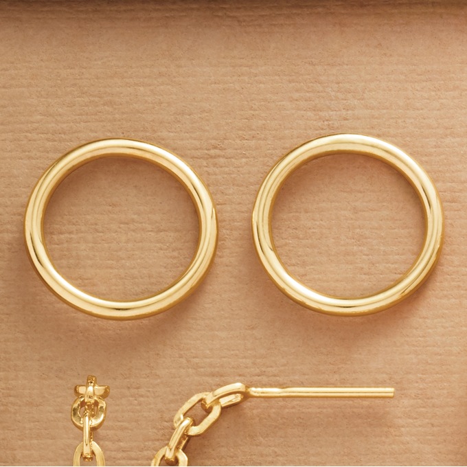 10K Gold Circle Post Earrings, , large