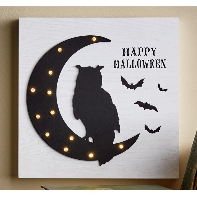 LED Happy Halloween Owl and Moon Tabletop Sign, , large