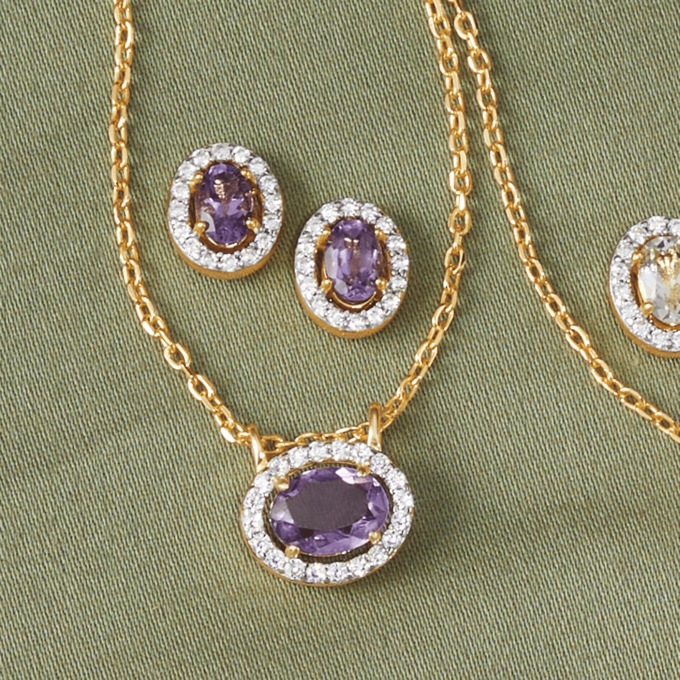 Gemstone Necklace and Earring Set, Amethyst, large