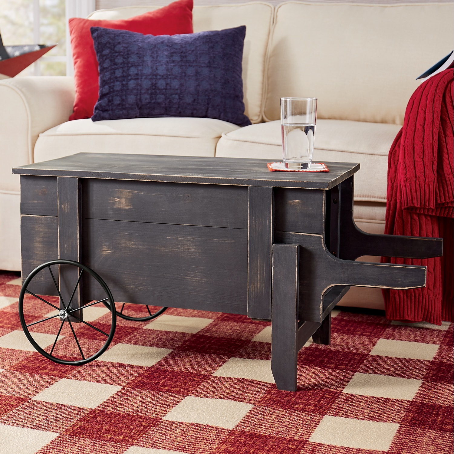 Wagon Wheel Console And Coffee Table Montgomery Ward This item distressed wagon coffee table rustic brown rustic country coffee table with metal wheels, tv cabinet end table for living room bed room (brown) firstime & co. montgomery ward