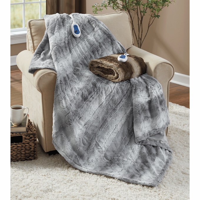 Beautyrest Heated Oversized Faux-Fur Throw, , large