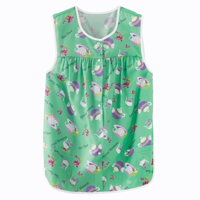 Easy-Care Button-Front Cobbler Apron, Tea Time, large
