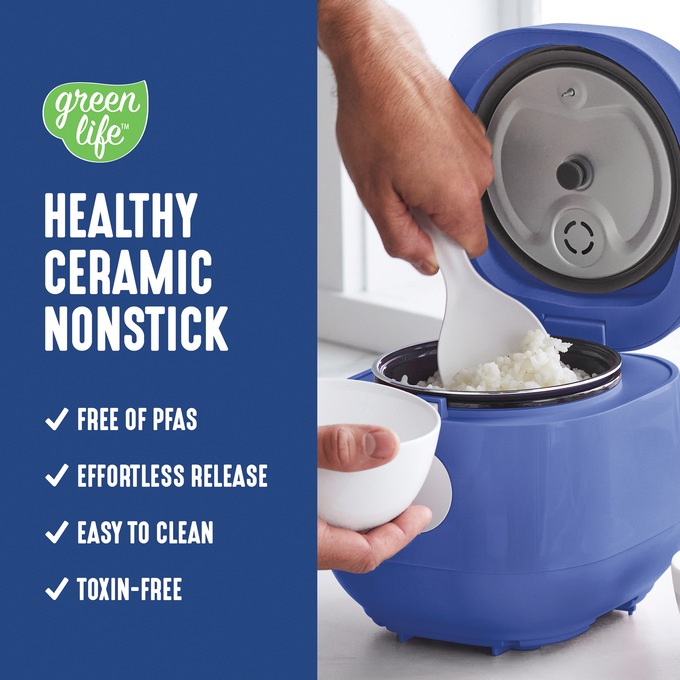 Greenlife 4-Cup Rice and Grains Cooker, Blue, large