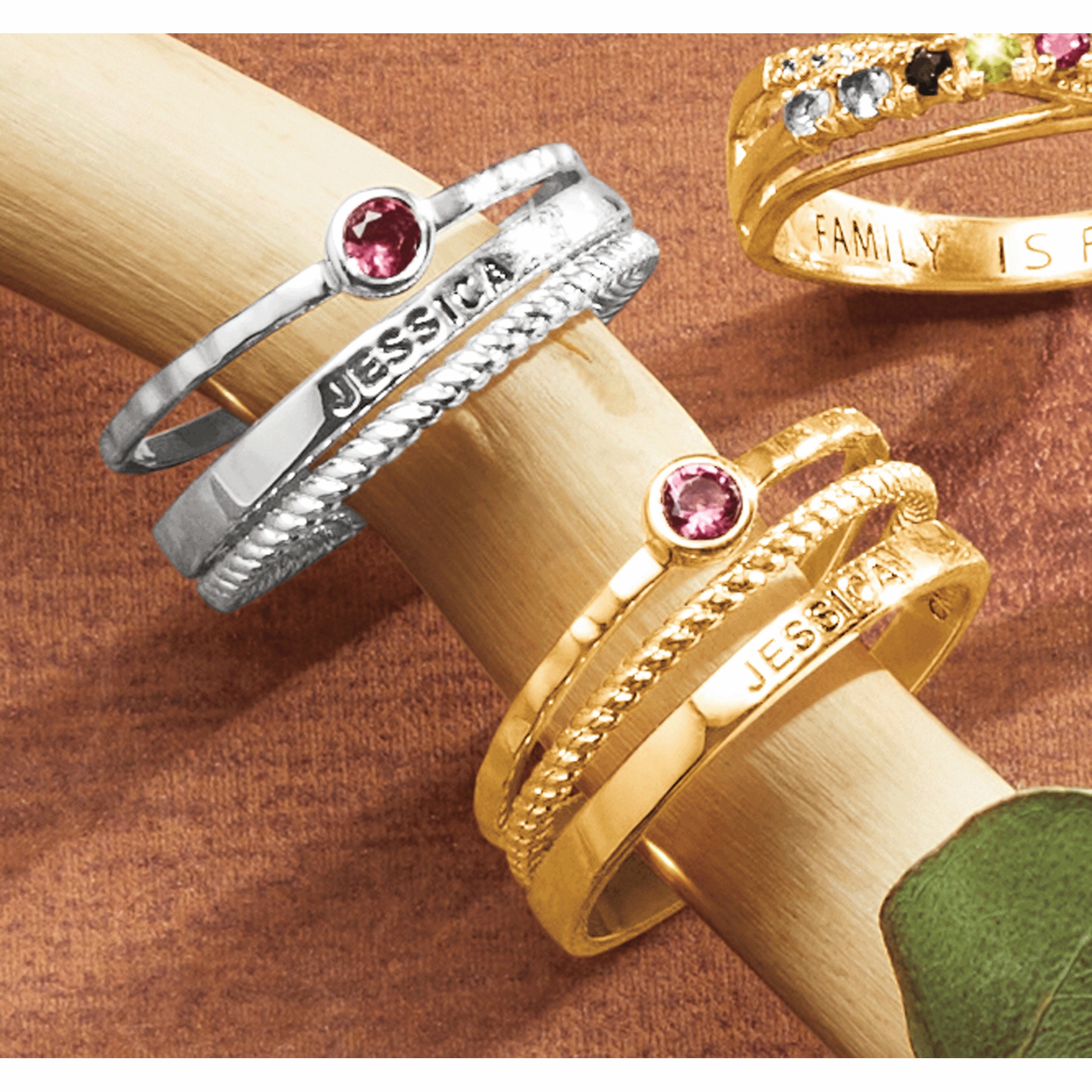 Personalized Birthstone Stack 3-Ring, , large