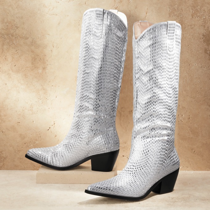 Azalea Wang Driven Rhinestone Cowgirl Boot for Women with 2.5" Heel, , large