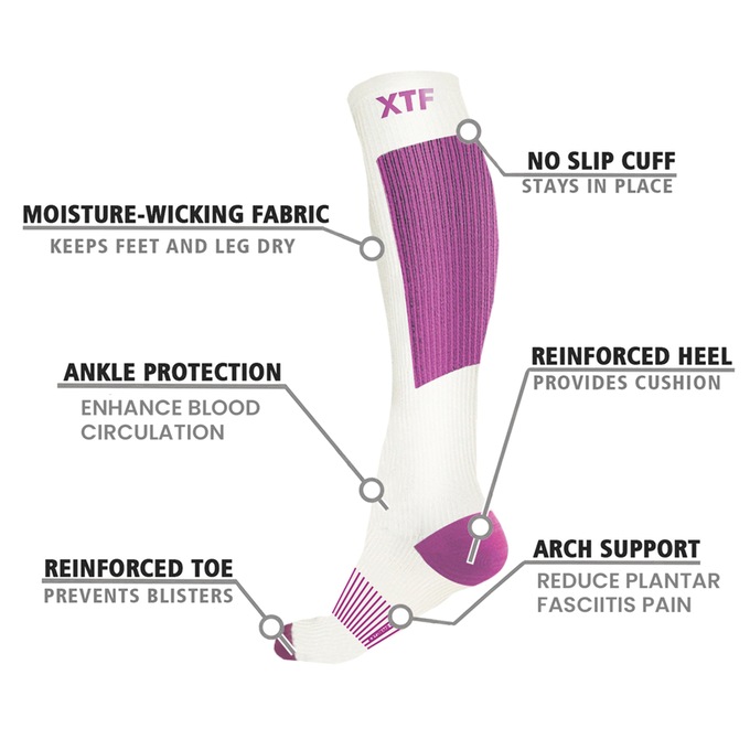 6-Pack Copper Compression Socks, White Multi, large