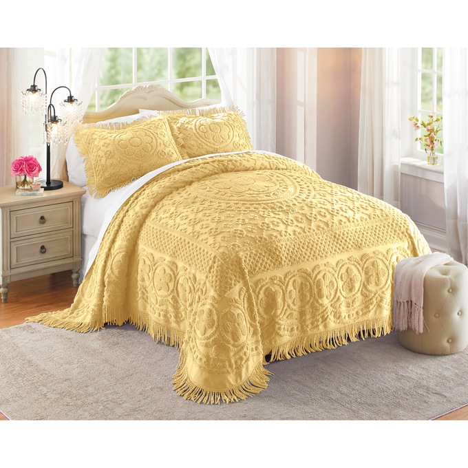 Emily Chenille Bedspread, Butter, large