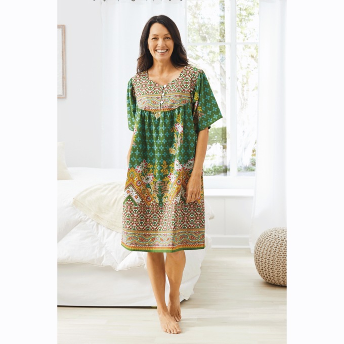 Border Print Patio Dress, Pear Floral, large