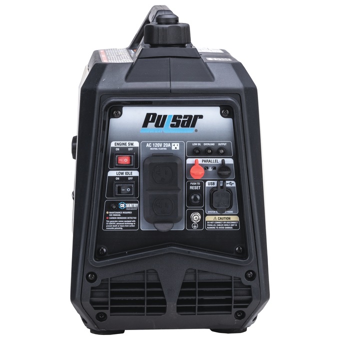 Pulsar 1600W/1200W Portable Gas Inverter Generator, Recoil Start with CO Alert, Black, large