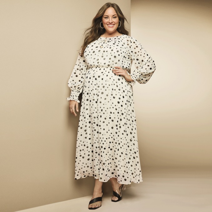 Long-Sleeve Smocked-Waist Maxi Dress, , large