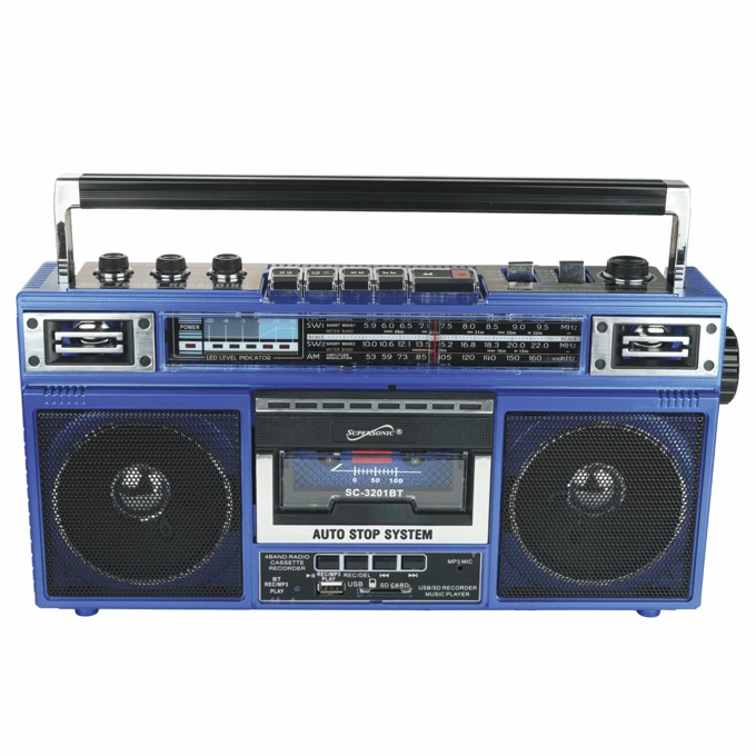 Supersonic 4-Band Radio and Cassette Player with Bluetooth, Blue, large