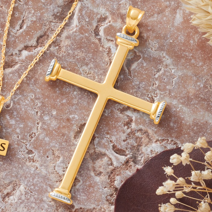 10K Gold Cross Pendant, , large