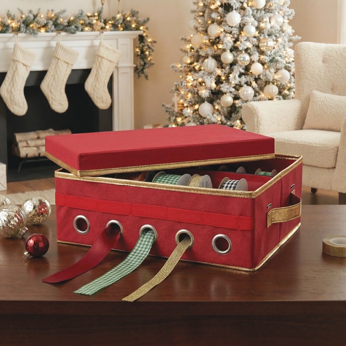Simplify Gift Wrapping and Ribbon Storage Box, Red, large