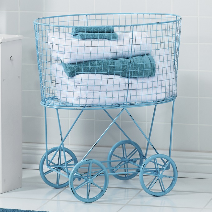 Vintage-Style Rolling Laundry Cart, , large
