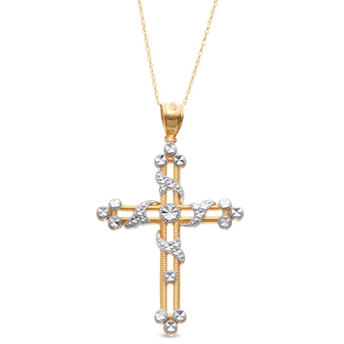 10K Gold Two-Tone Cross Wrap Pendant, , large