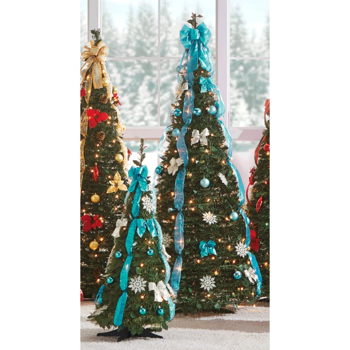 3' Poinsettia Pop-Up Tree, Blue Silver, large
