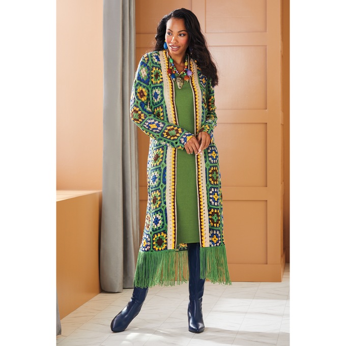 Fanitsa Crochet-Cardigan Jacket Dress, , large
