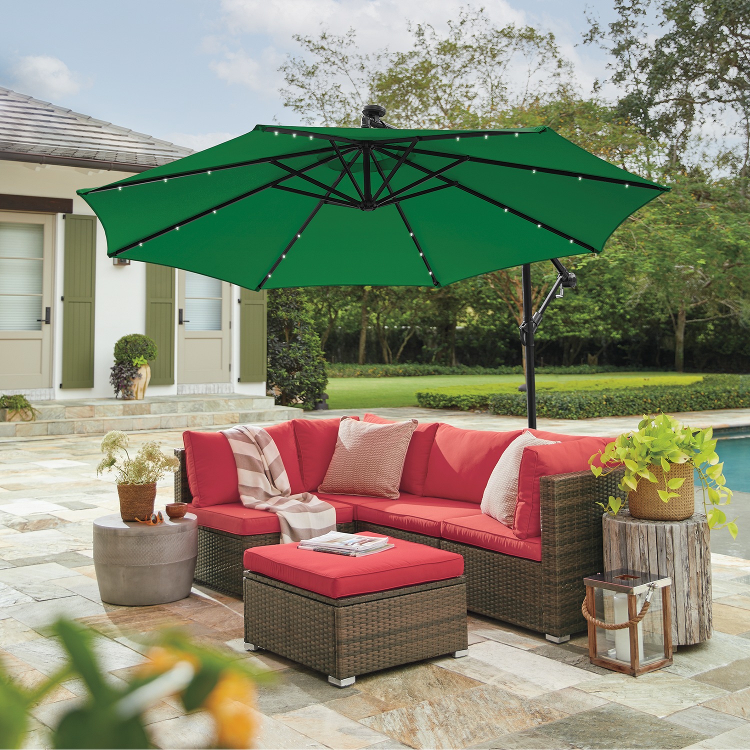 360 degree rotating cantilever offset patio umbrella Best Choice Products 10ft 360 Rotating Cantilever Easy Auto Open Patio Umbrella w/ Solar LED Lights