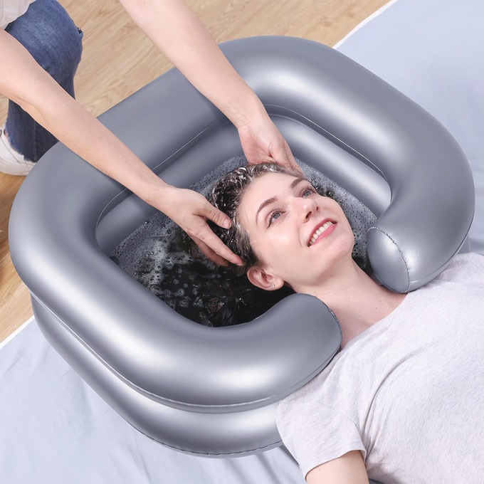Inflatable Hair Washing Basin, Gray, large