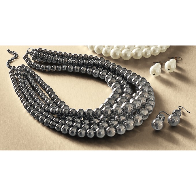 Multi-Strand Bead Necklace and Earring Set, , large