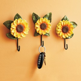 Set of 3 Sunflower Wall Hooks, , large