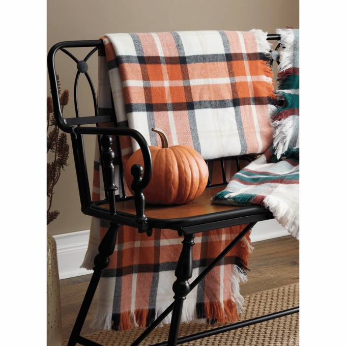 Wool-Blend Plaid Blanket, Spice Dark Navy Cream, large
