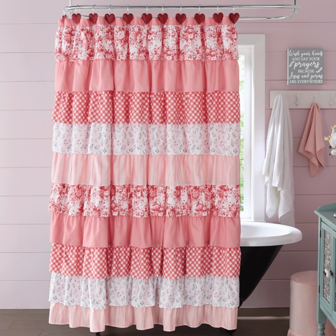 Valentine Tiered Shower Curtain, , large