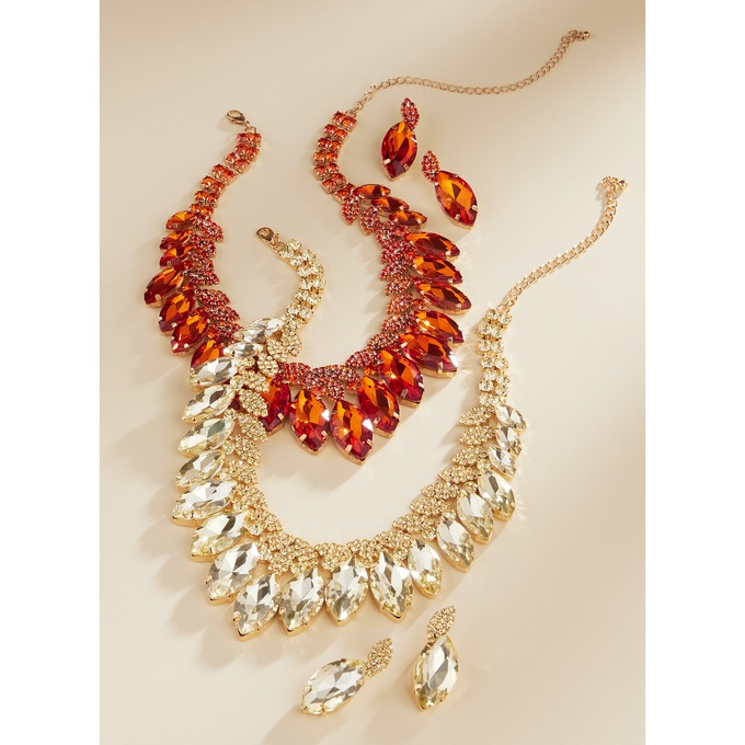 Crystal Marquise Bib Necklace & Earrings Set, , large